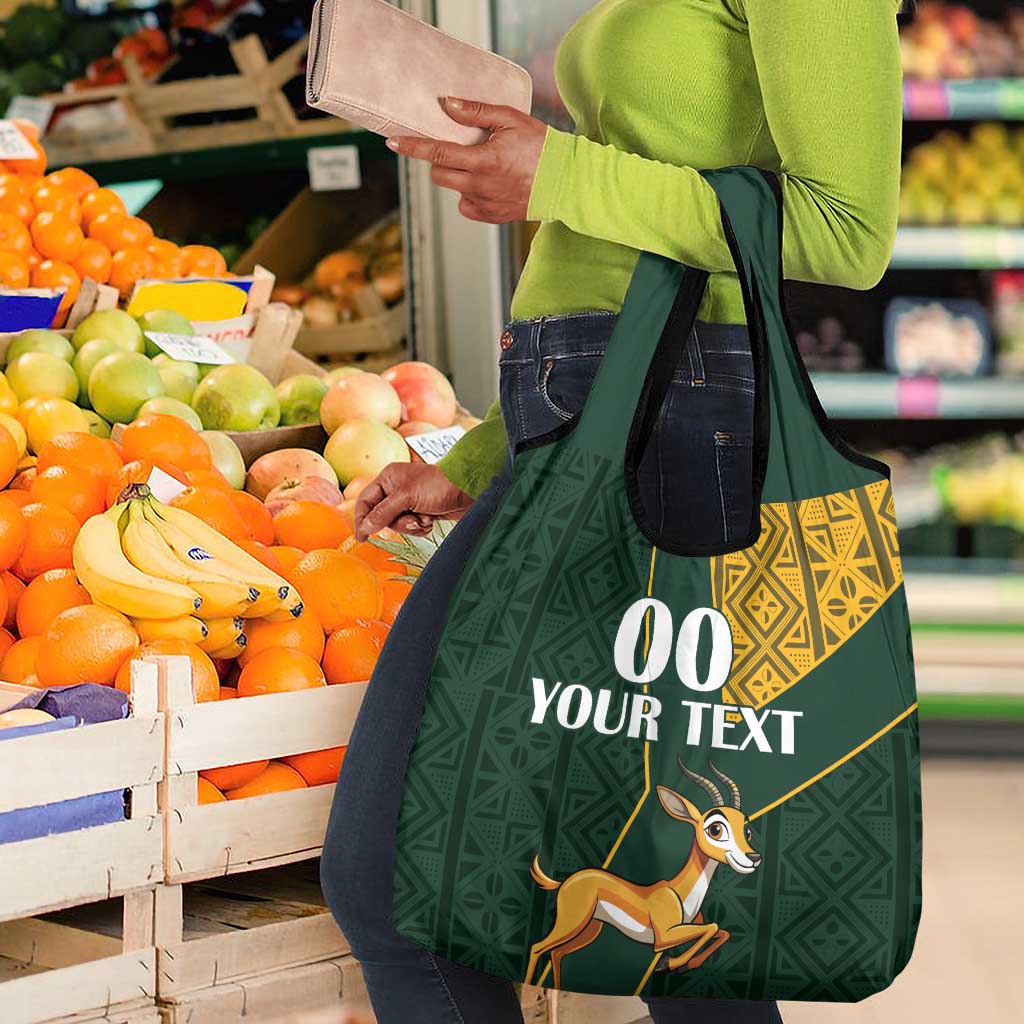 Custom South Africa Springbok Jumping Grocery Bag With Kente Patterns