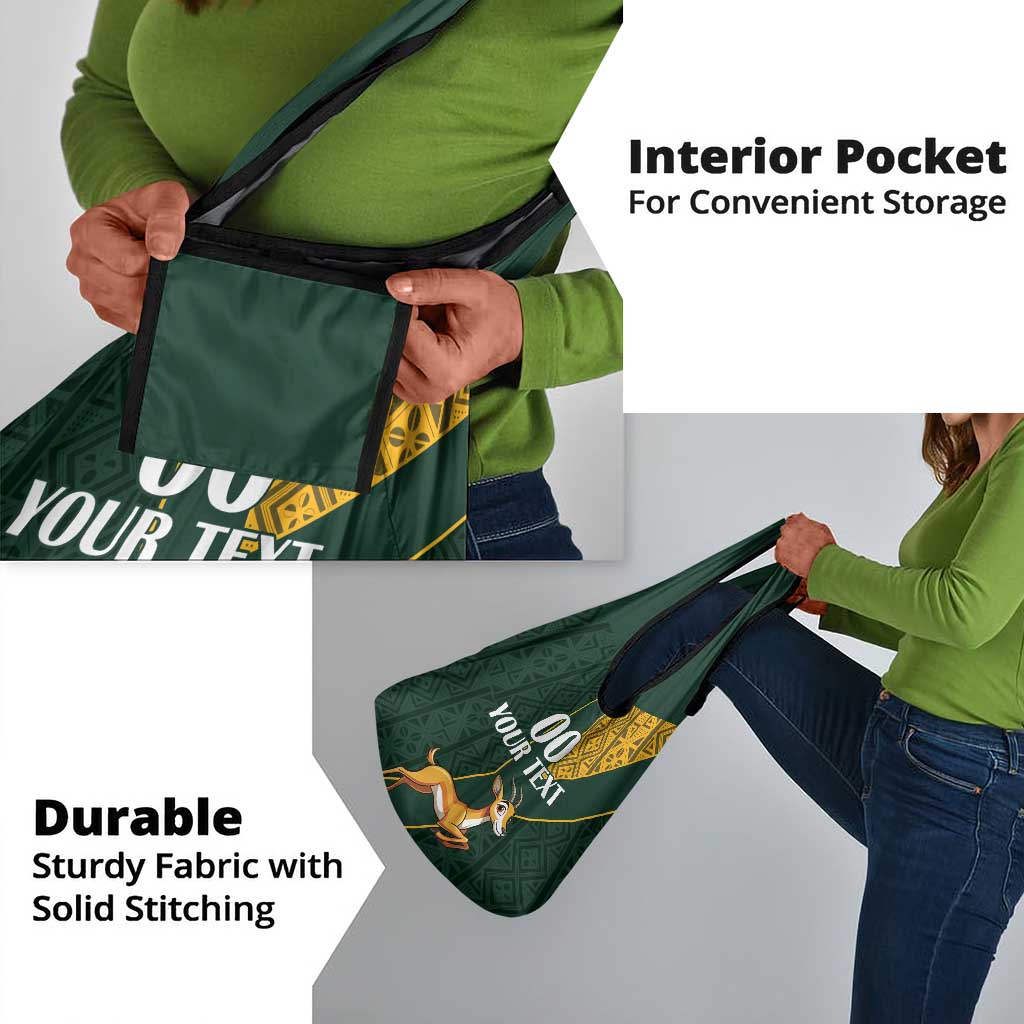 Custom South Africa Springbok Jumping Grocery Bag With Kente Patterns