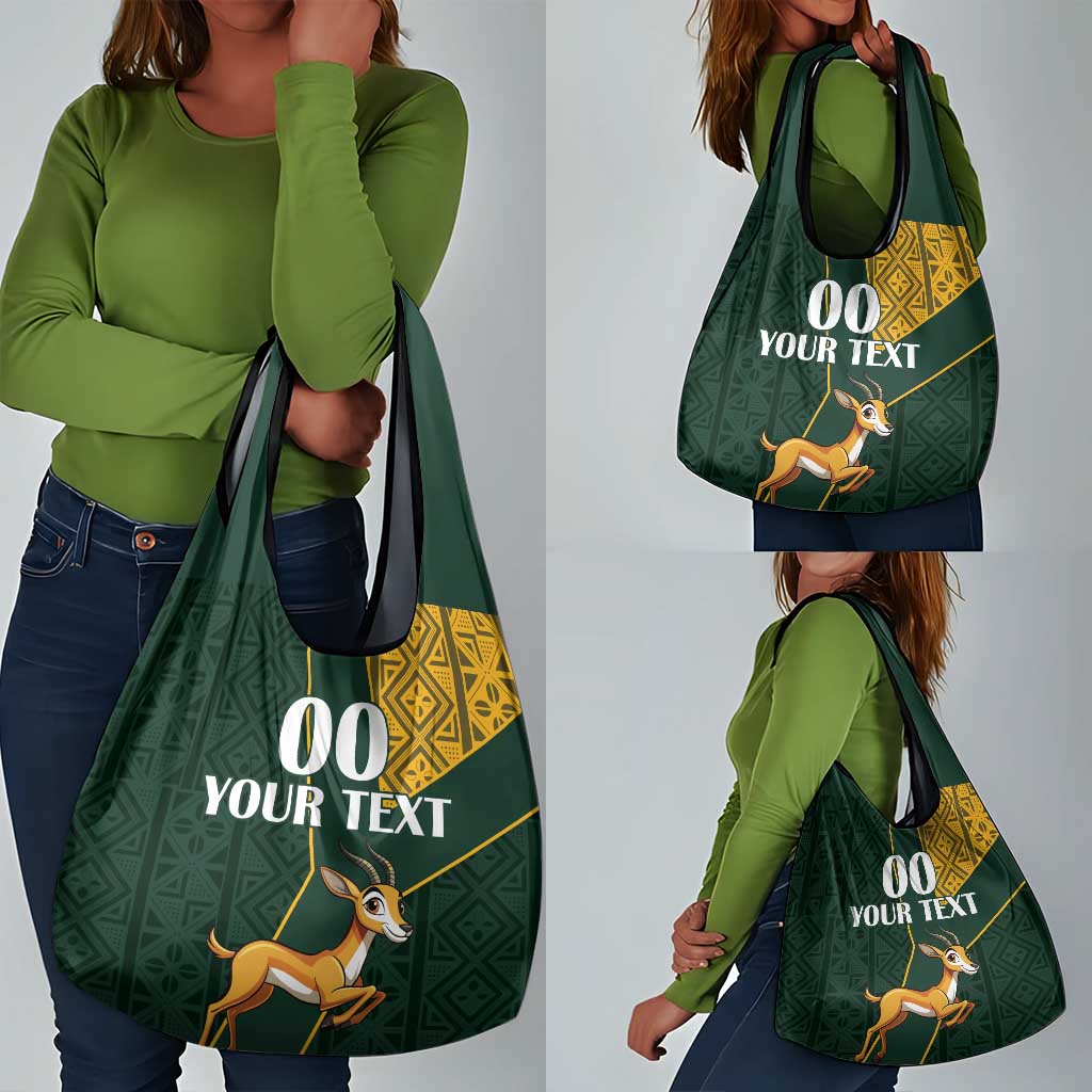 Custom South Africa Springbok Jumping Grocery Bag With Kente Patterns