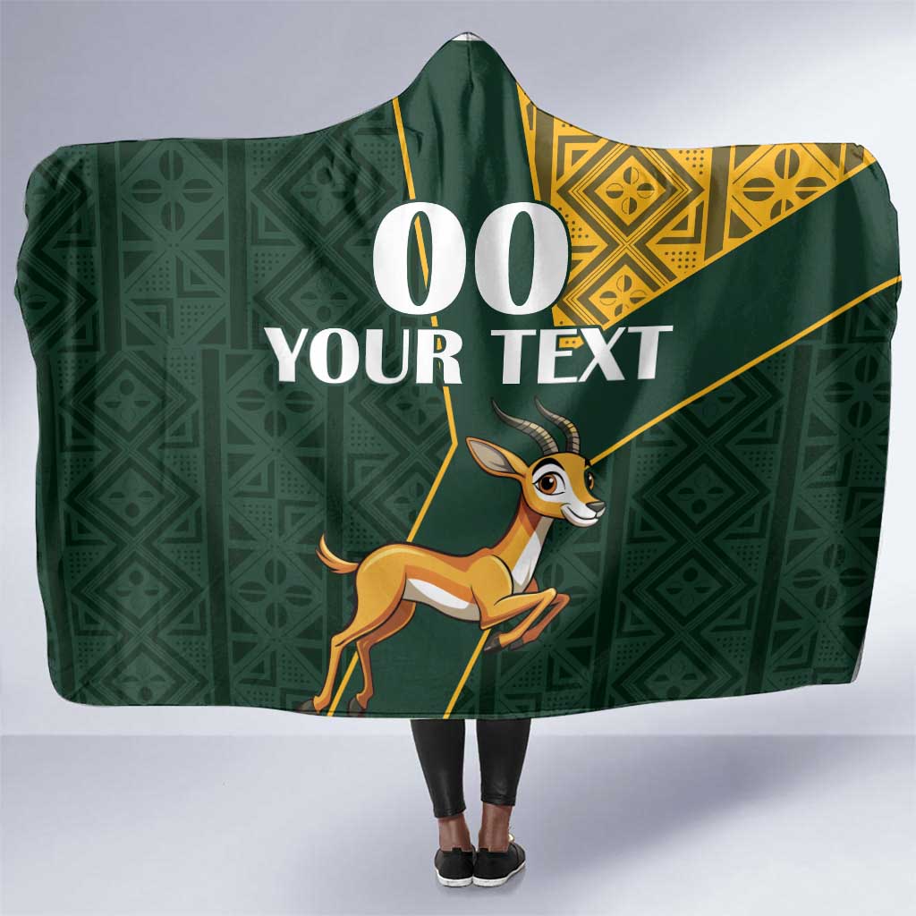 Custom South Africa Springbok Jumping Hooded Blanket With Kente Patterns