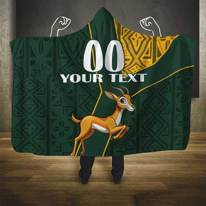 Custom South Africa Springbok Jumping Hooded Blanket With Kente Patterns