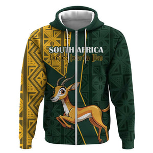 Custom South Africa Springbok Jumping Hoodie With Kente Patterns