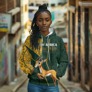 Custom South Africa Springbok Jumping Hoodie With Kente Patterns