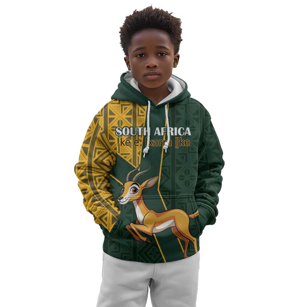 Custom South Africa Springbok Jumping Kid Hoodie With Kente Patterns