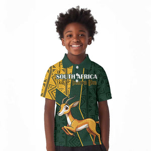 Custom South Africa Springbok Jumping Kid Polo Shirt With Kente Patterns