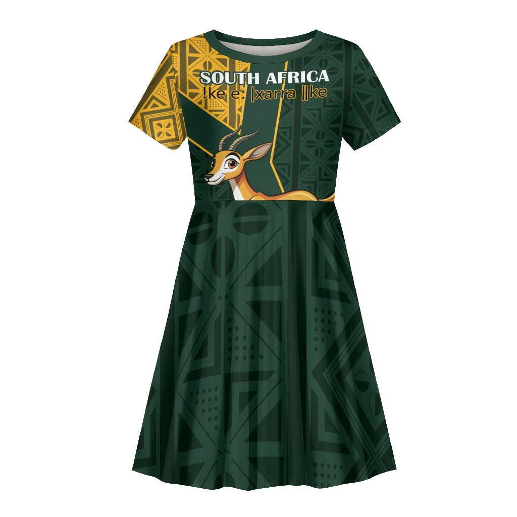 Custom South Africa Springbok Jumping Kid Short Sleeve Dress With Kente Patterns