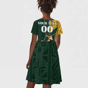 Custom South Africa Springbok Jumping Kid Short Sleeve Dress With Kente Patterns