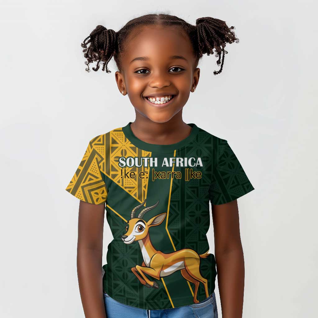 Custom South Africa Springbok Jumping Kid T shirt With Kente Patterns