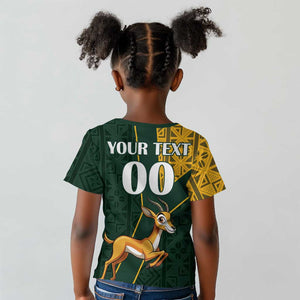 Custom South Africa Springbok Jumping Kid T shirt With Kente Patterns