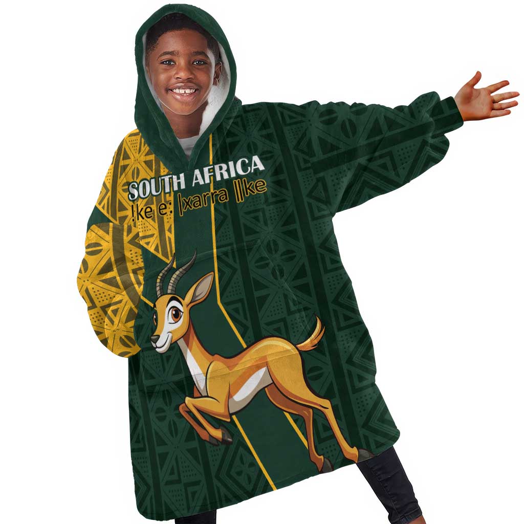 Custom South Africa Springbok Jumping KId Wearable Blanket Hoodie With Kente Patterns