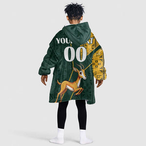 Custom South Africa Springbok Jumping KId Wearable Blanket Hoodie With Kente Patterns