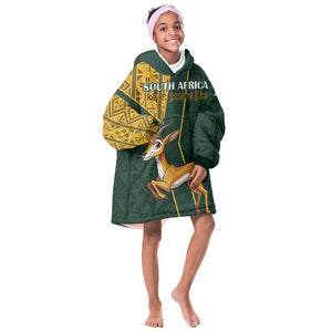 Custom South Africa Springbok Jumping KId Wearable Blanket Hoodie With Kente Patterns