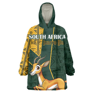 Custom South Africa Springbok Jumping KId Wearable Blanket Hoodie With Kente Patterns