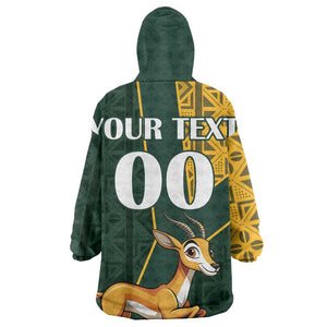 Custom South Africa Springbok Jumping KId Wearable Blanket Hoodie With Kente Patterns