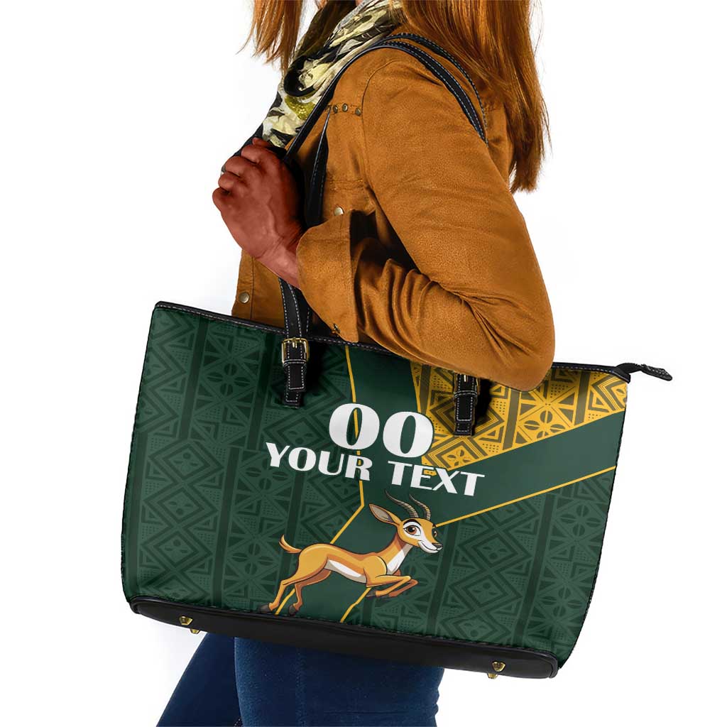 Custom South Africa Springbok Jumping Leather Tote Bag With Kente Patterns