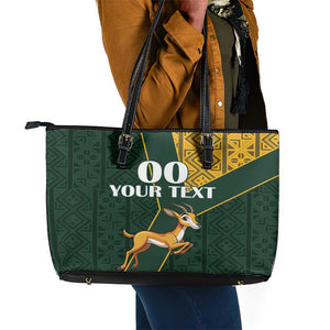 Custom South Africa Springbok Jumping Leather Tote Bag With Kente Patterns