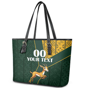 Custom South Africa Springbok Jumping Leather Tote Bag With Kente Patterns