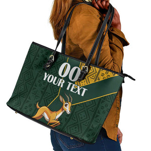 Custom South Africa Springbok Jumping Leather Tote Bag With Kente Patterns