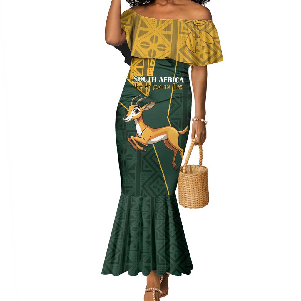 Custom South Africa Springbok Jumping Mermaid Dress With Kente Patterns