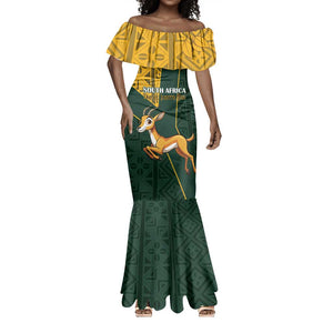 Custom South Africa Springbok Jumping Mermaid Dress With Kente Patterns