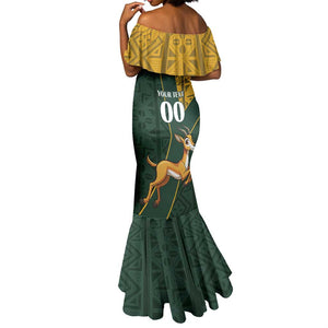 Custom South Africa Springbok Jumping Mermaid Dress With Kente Patterns