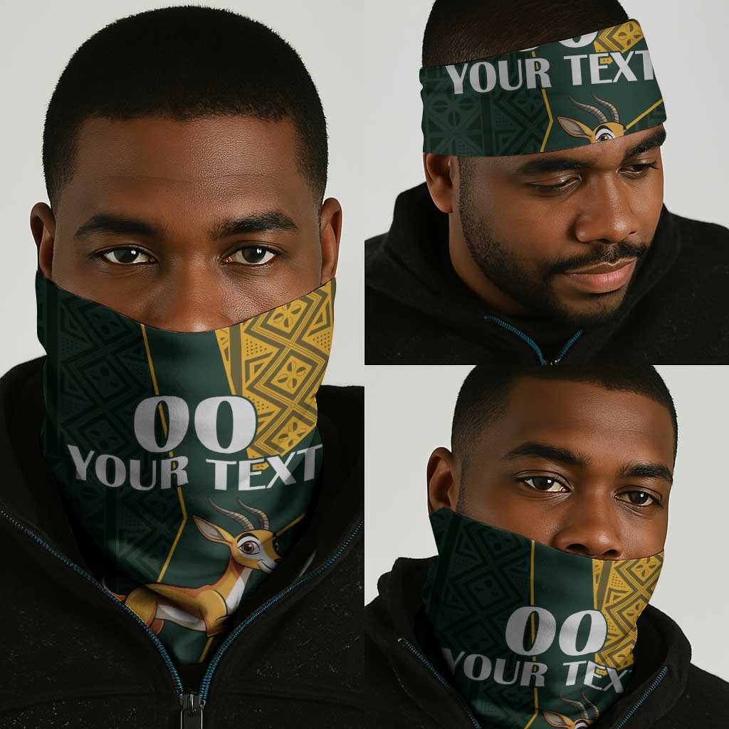 Custom South Africa Springbok Jumping Neck Gaiter Kente Patterns LT18