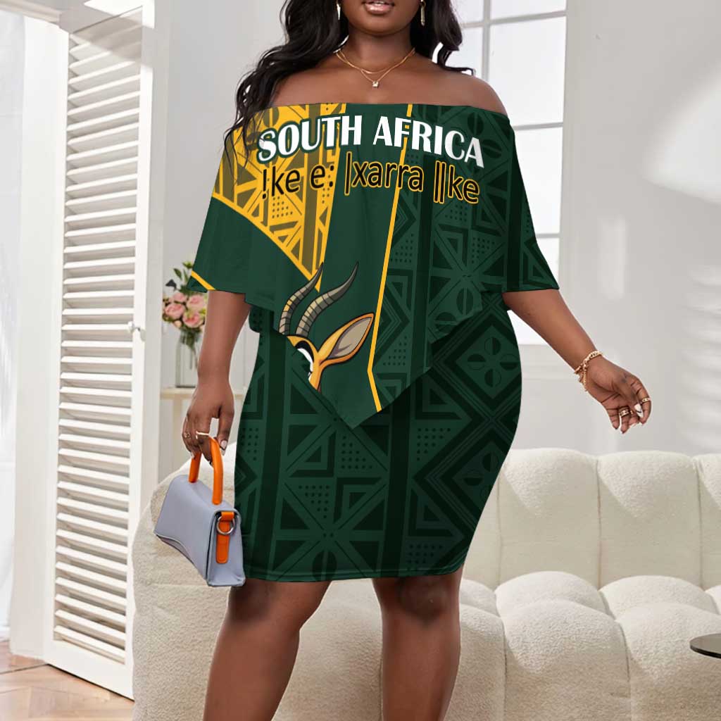 Custom South Africa Springbok Jumping Off Shoulder Short Dress With Kente Patterns LT18