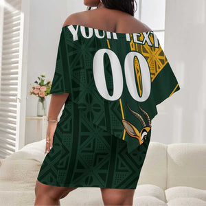 Custom South Africa Springbok Jumping Off Shoulder Short Dress With Kente Patterns LT18