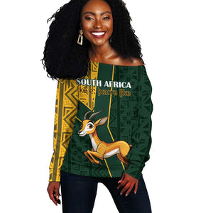 Custom South Africa Springbok Jumping Off Shoulder Sweater With Kente Patterns