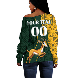 Custom South Africa Springbok Jumping Off Shoulder Sweater With Kente Patterns