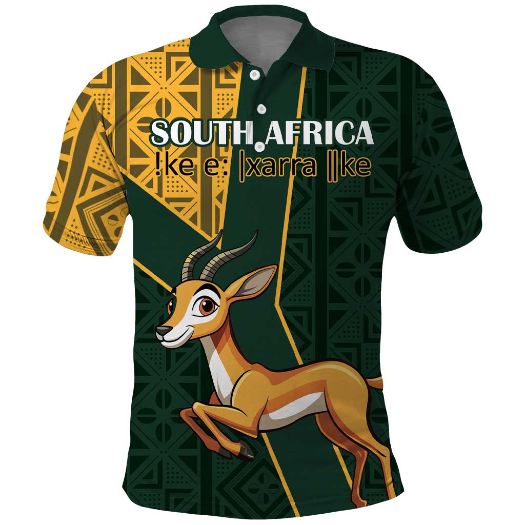 Custom South Africa Springbok Jumping Polo Shirt With Kente Patterns