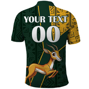 Custom South Africa Springbok Jumping Polo Shirt With Kente Patterns