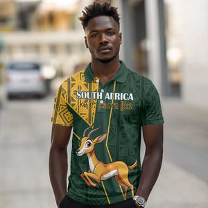 Custom South Africa Springbok Jumping Polo Shirt With Kente Patterns