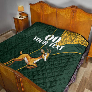 Custom South Africa Springbok Jumping Quilt With Kente Patterns