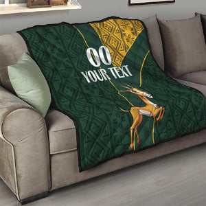 Custom South Africa Springbok Jumping Quilt With Kente Patterns