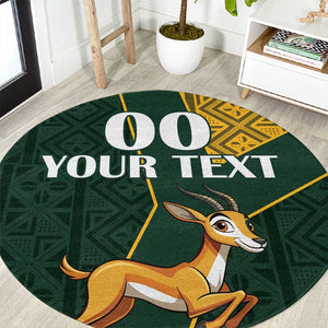 Custom South Africa Springbok Jumping Round Carpet With Kente Patterns