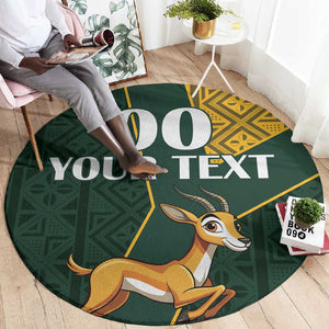 Custom South Africa Springbok Jumping Round Carpet With Kente Patterns