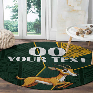 Custom South Africa Springbok Jumping Round Carpet With Kente Patterns