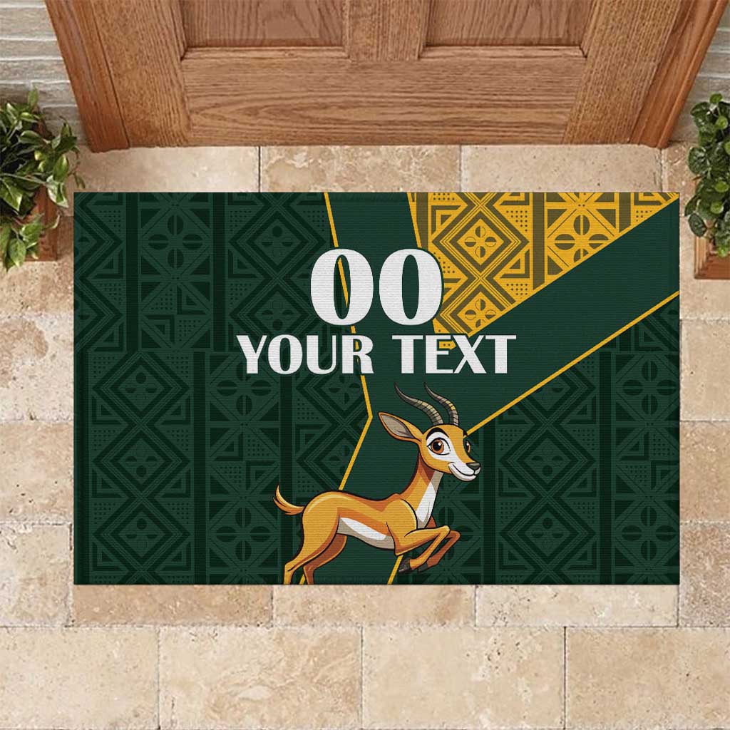 Custom South Africa Springbok Jumping Rubber Doormat With Kente Patterns