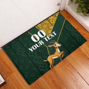 Custom South Africa Springbok Jumping Rubber Doormat With Kente Patterns