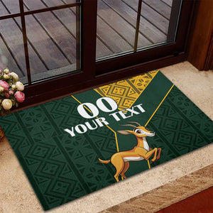 Custom South Africa Springbok Jumping Rubber Doormat With Kente Patterns