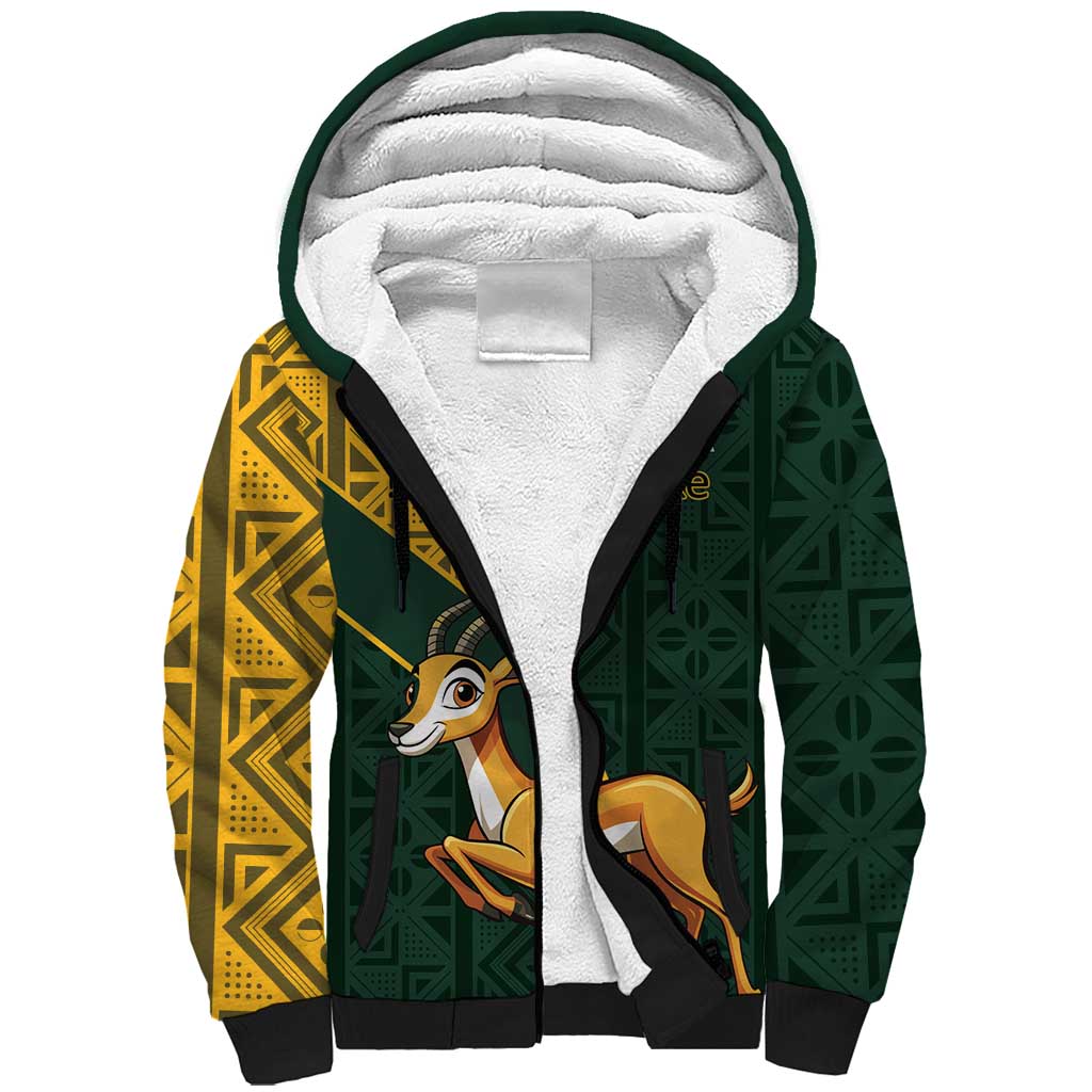 Custom South Africa Springbok Jumping Sherpa Hoodie With Kente Patterns