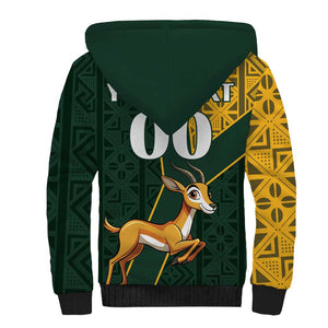 Custom South Africa Springbok Jumping Sherpa Hoodie With Kente Patterns