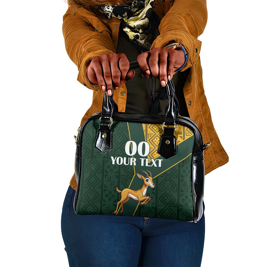 Custom South Africa Springbok Jumping Shoulder Handbag With Kente Patterns