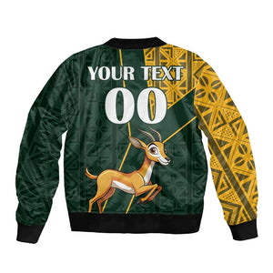 Custom South Africa Springbok Jumping Sleeve Zip Bomber Jacket With Kente Patterns