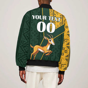 Custom South Africa Springbok Jumping Sleeve Zip Bomber Jacket With Kente Patterns