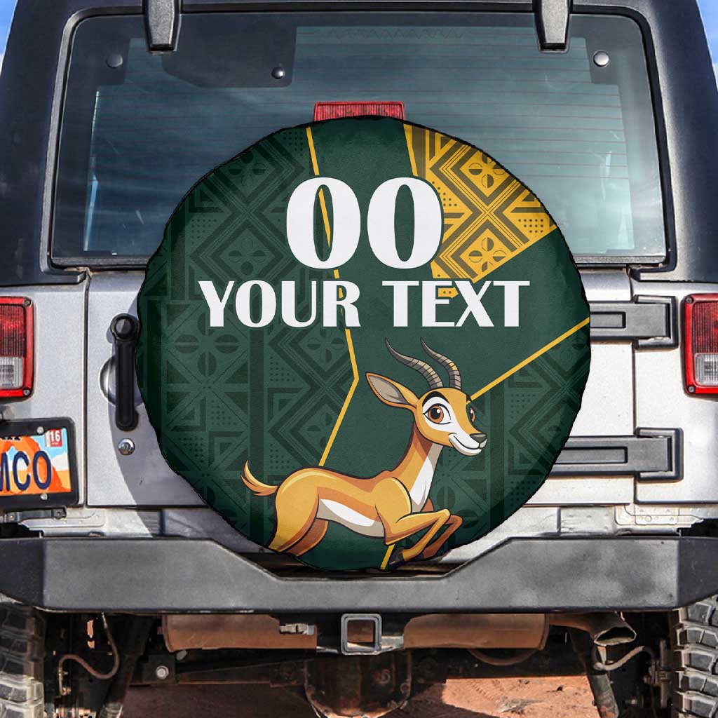 Custom South Africa Springbok Jumping Spare Tire Cover With Kente Patterns