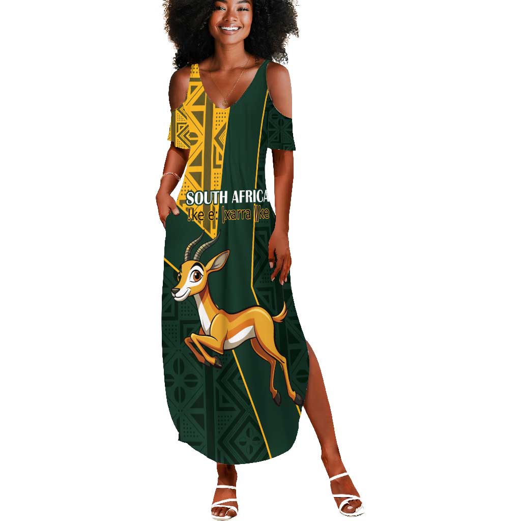 Custom South Africa Springbok Jumping Summer Maxi Dress With Kente Patterns