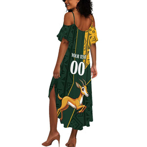 Custom South Africa Springbok Jumping Summer Maxi Dress With Kente Patterns