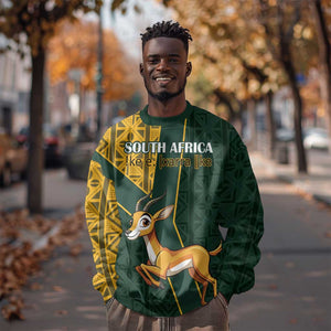 Custom South Africa Springbok Jumping Sweatshirt With Kente Patterns